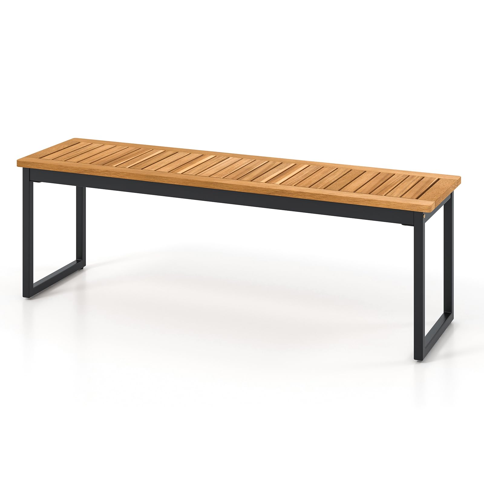 Banc de salle à manger Tangkula, banc sans dossier pour 2-3 personnes avec assise à lattes et pieds en métal, banc intérieur extérieur pour entrée